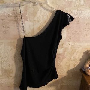Black Forever 21 Sparkly One Shoulder Elastic Gem/One Shoulder Small Slit.